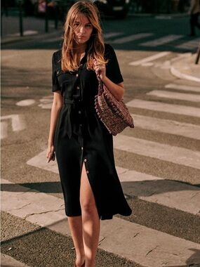 Sézane Black Midi Dress